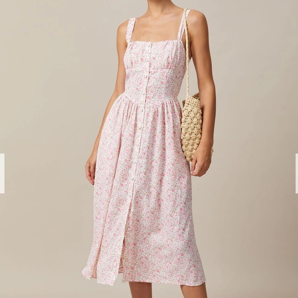 Rihoas Pink Pleated Floral Midi Dress 🌸